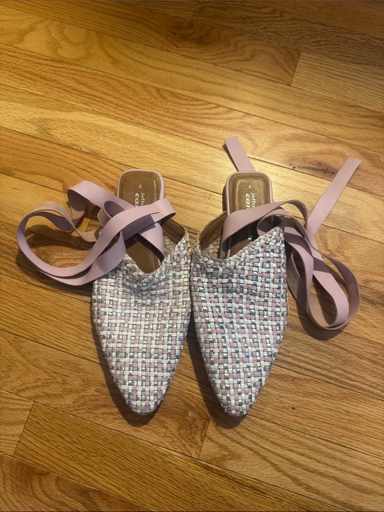 Jeffrey Campbell Shoes - Jeffery Campbell Woven Pointed Leather Flats with Pink Ribbon Ankle Tie